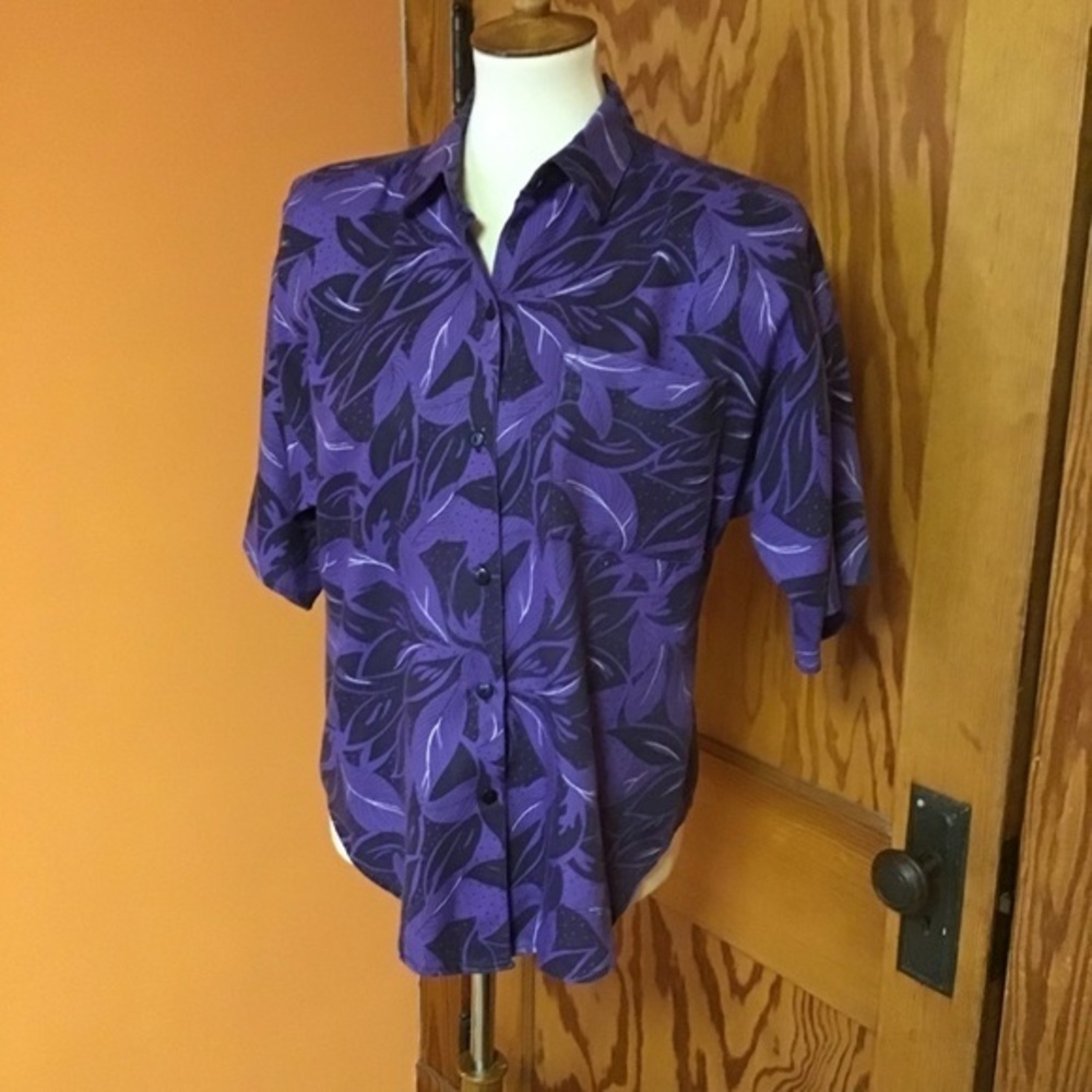 Vintage 90s bright purple leaves top - Picture 4 of 7
